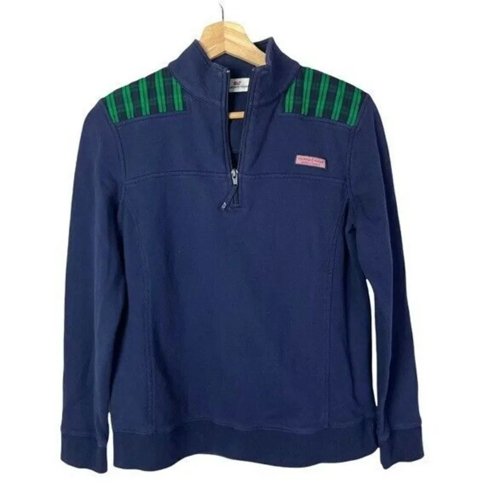 Vineyard Vines Navy Blue & Green Quarter Zip Shep Shirt S